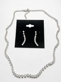 New Silver Tone Clear Rhinestone Necklace Earrings Set 17" Formal Evening Jewelry