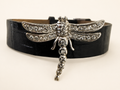 Black leather Band with Sterling Silver Dragonfly Bracelet