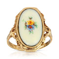 Ivory Enamel Blue & Yellow Flower Ring Size 7