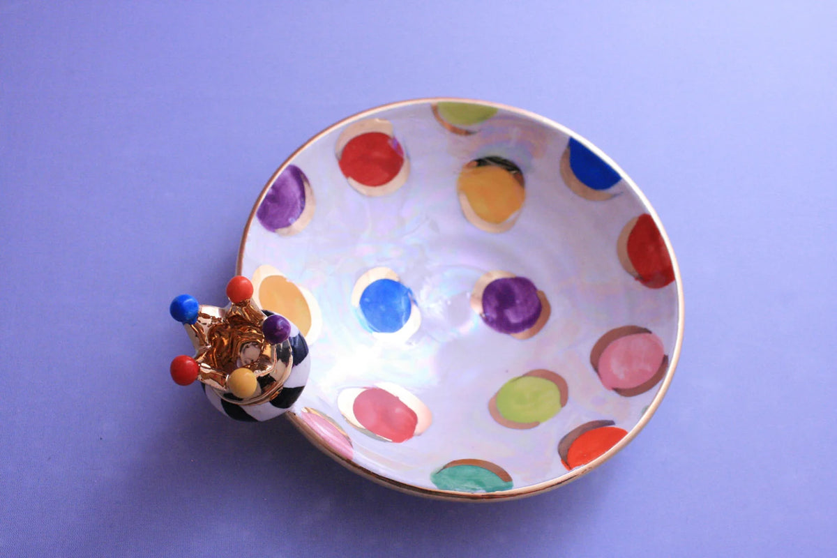 Crown Saucer in Coloured Dots