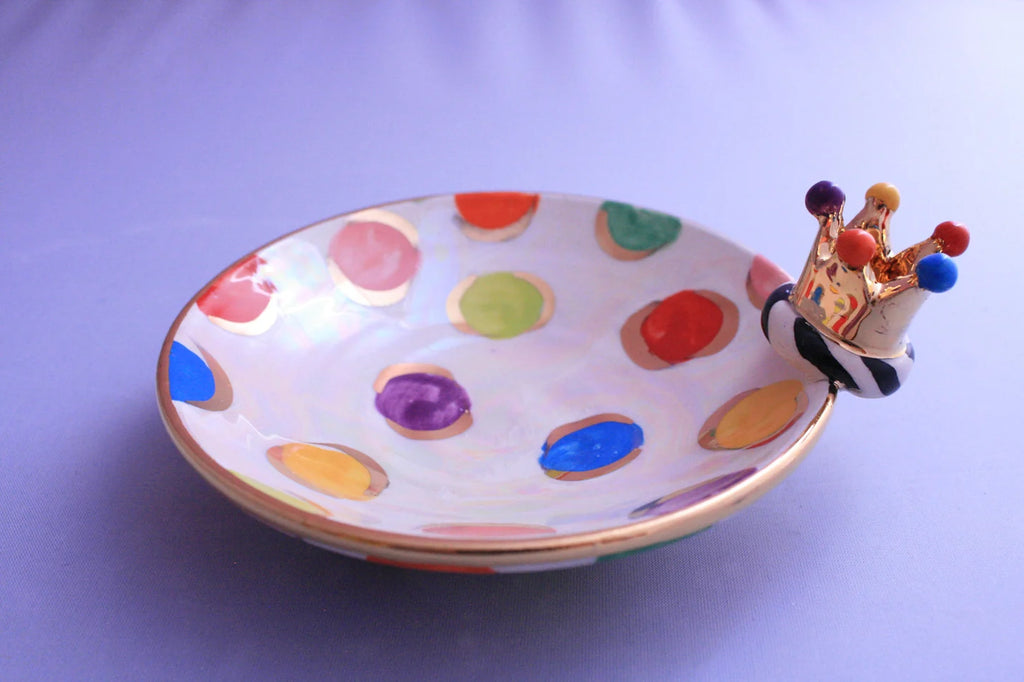Crown Saucer in Coloured Dots