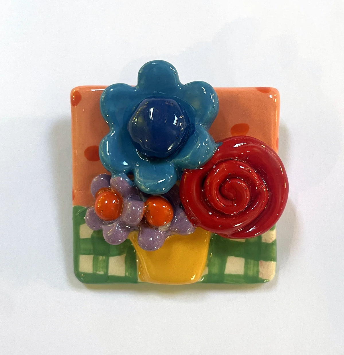 Brooch with Peach and Green Background