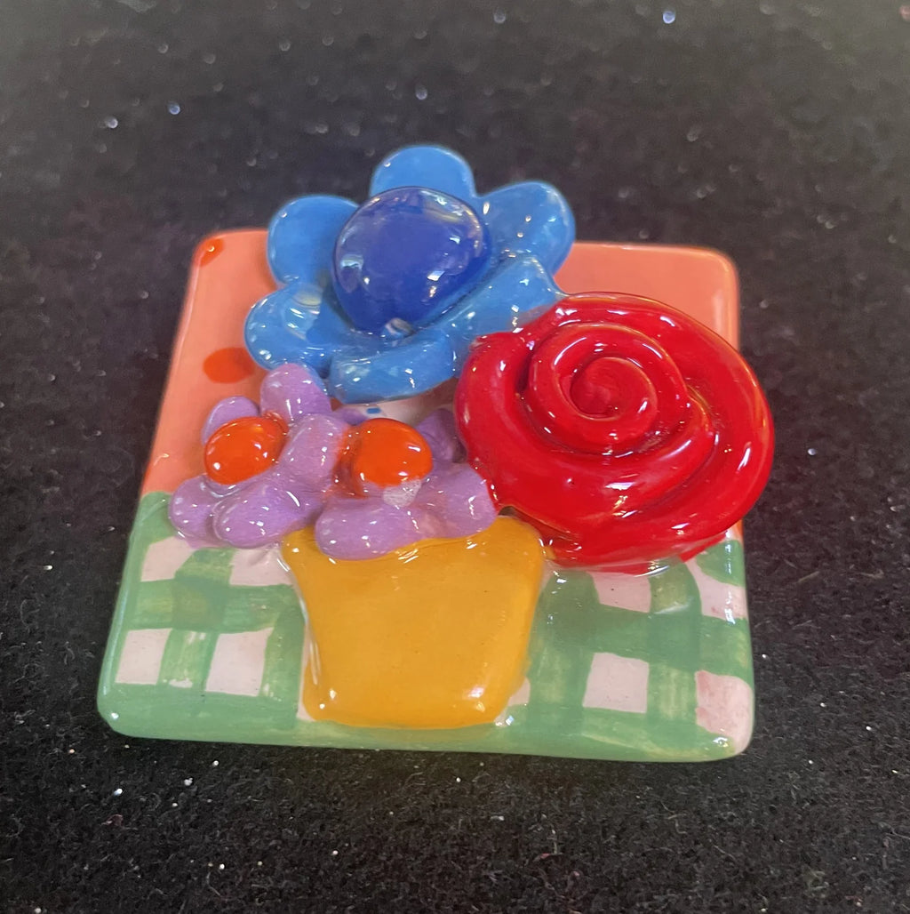 Brooch with Peach and Green Background