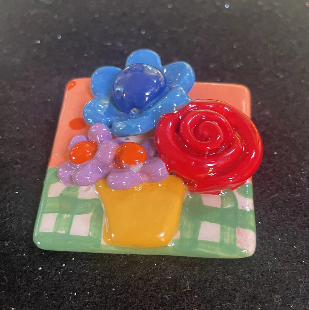Brooch with Peach and Green Background