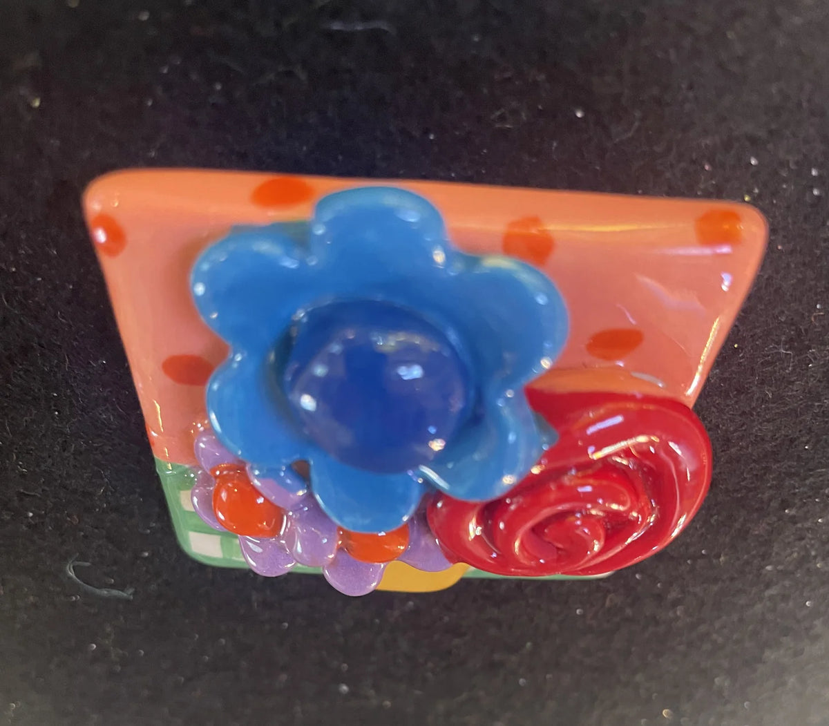 Brooch with Peach and Green Background