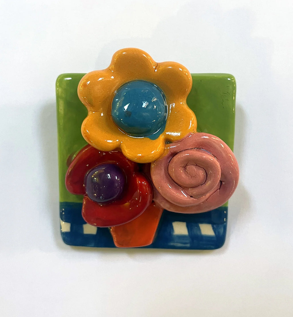Brooch with Green and Blue Background