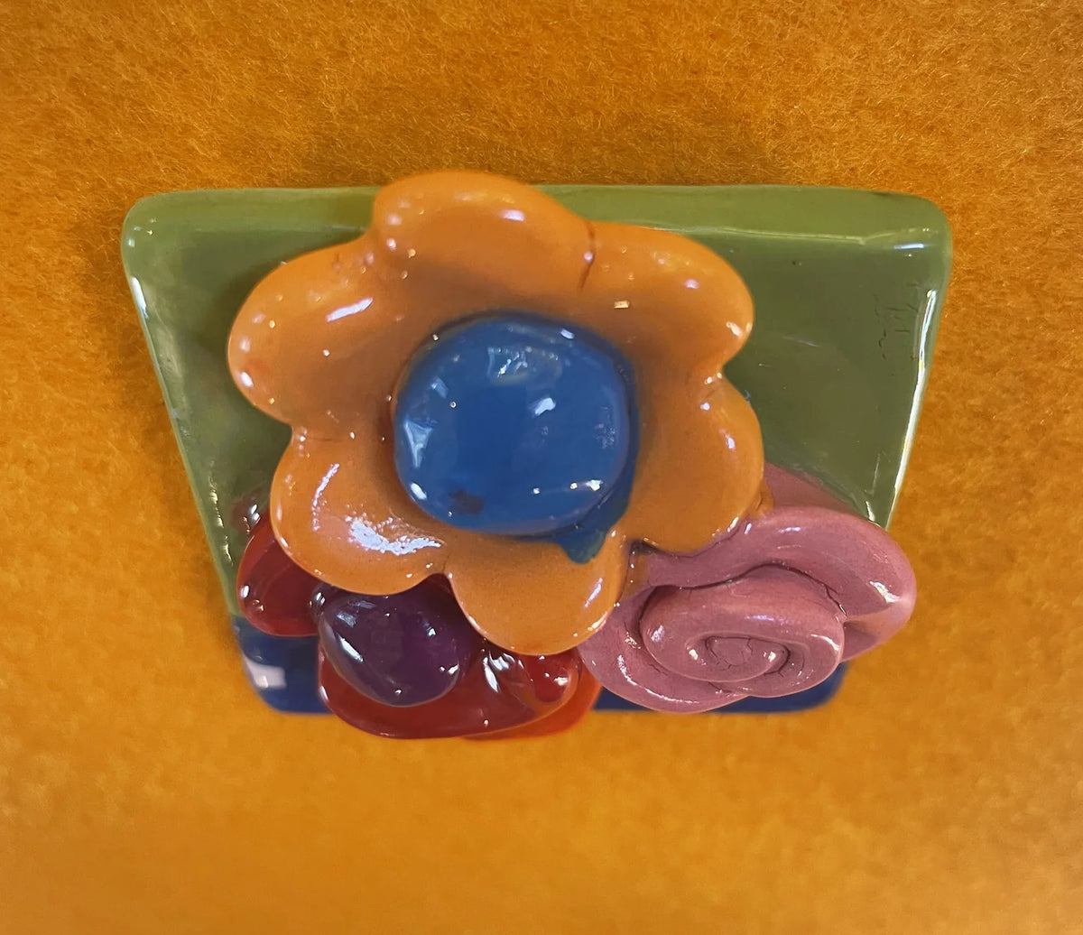 Brooch with Green and Blue Background