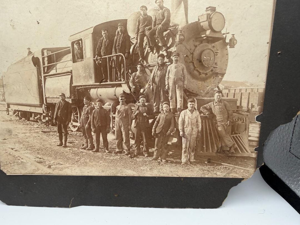 Rare Antique Railroad Crew Photo c.1900  Steam Engine #881  Early American Train Workers