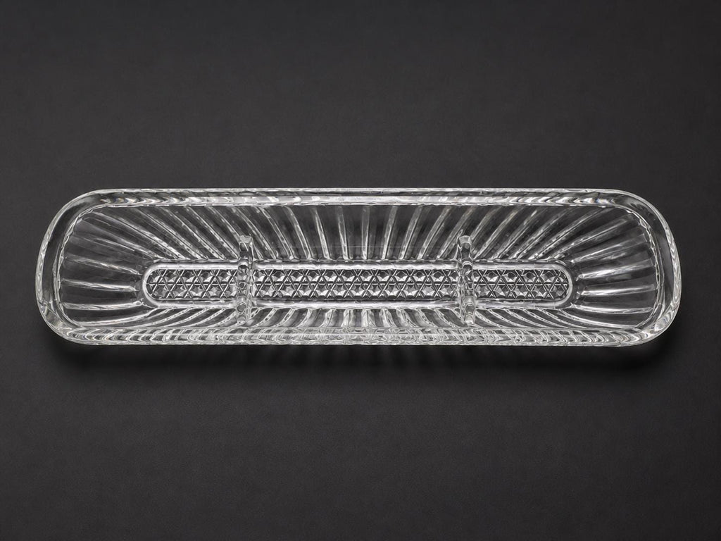 Vintage Clear Pressed Glass Celery Dish  Ribbed Relish Tray, Diamond Pattern Serving Dish