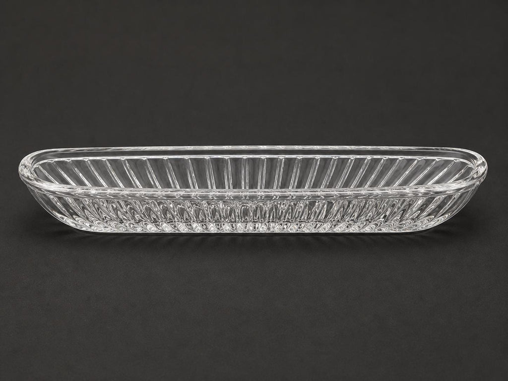Vintage Clear Pressed Glass Celery Dish  Ribbed Relish Tray, Diamond Pattern Serving Dish