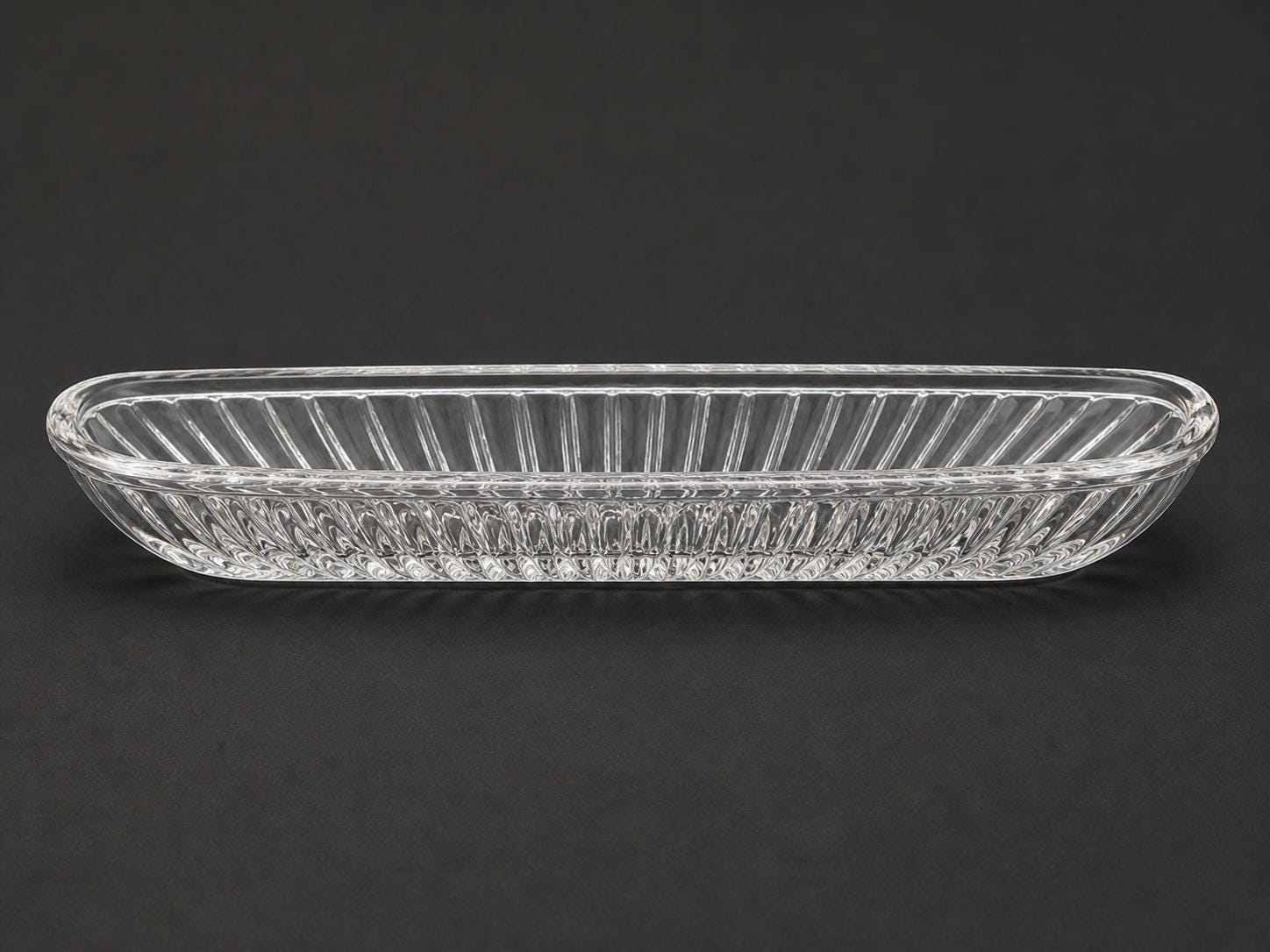 Vintage Clear Pressed Glass Celery Dish  Ribbed Relish Tray, Diamond Pattern Serving Dish