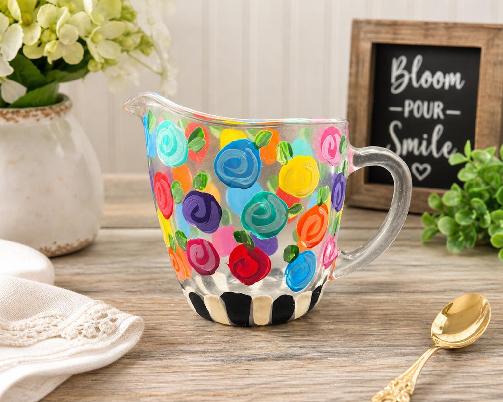Hand painted floral clear glass creamer