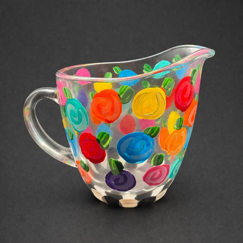 Hand painted floral clear glass creamer