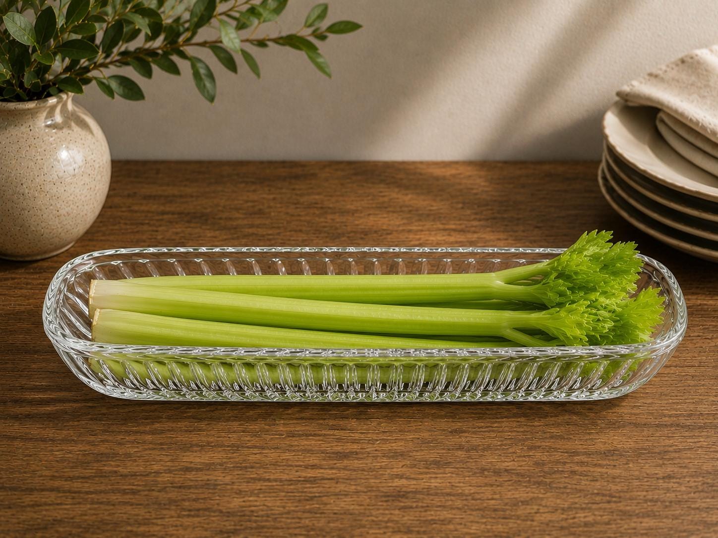 Vintage Clear Pressed Glass Celery Dish  Ribbed Relish Tray, Diamond Pattern Serving Dish