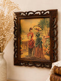 Victorian Era Ladies Artwork in Carved Wooden Frame  Vintage Wall Lithograph