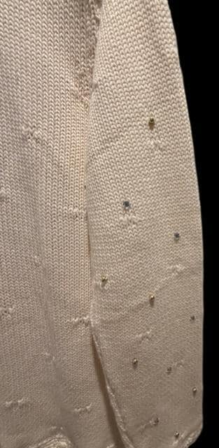 Christopher Radko Gold Star Cream Beaded Snowflake Knit Cardigan, Size Large