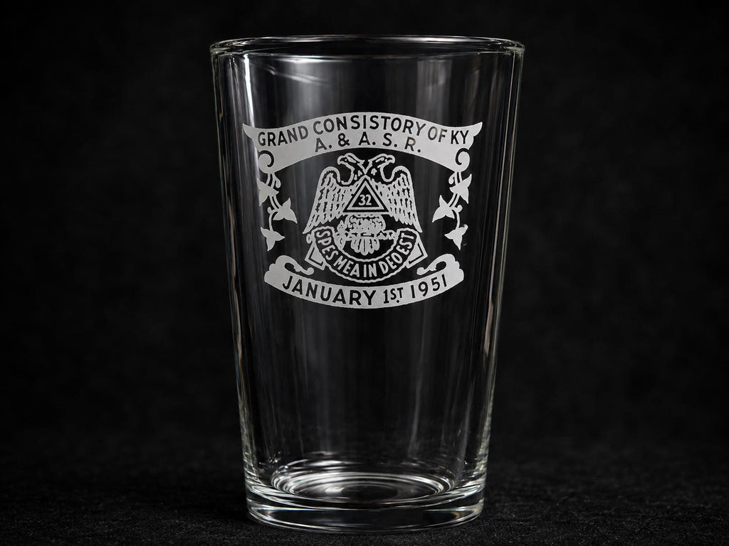 1951 Scottish Rite Masonic Glasses, Grand Consistory KY Tumblers, Vintage Fraternal Barware Pair