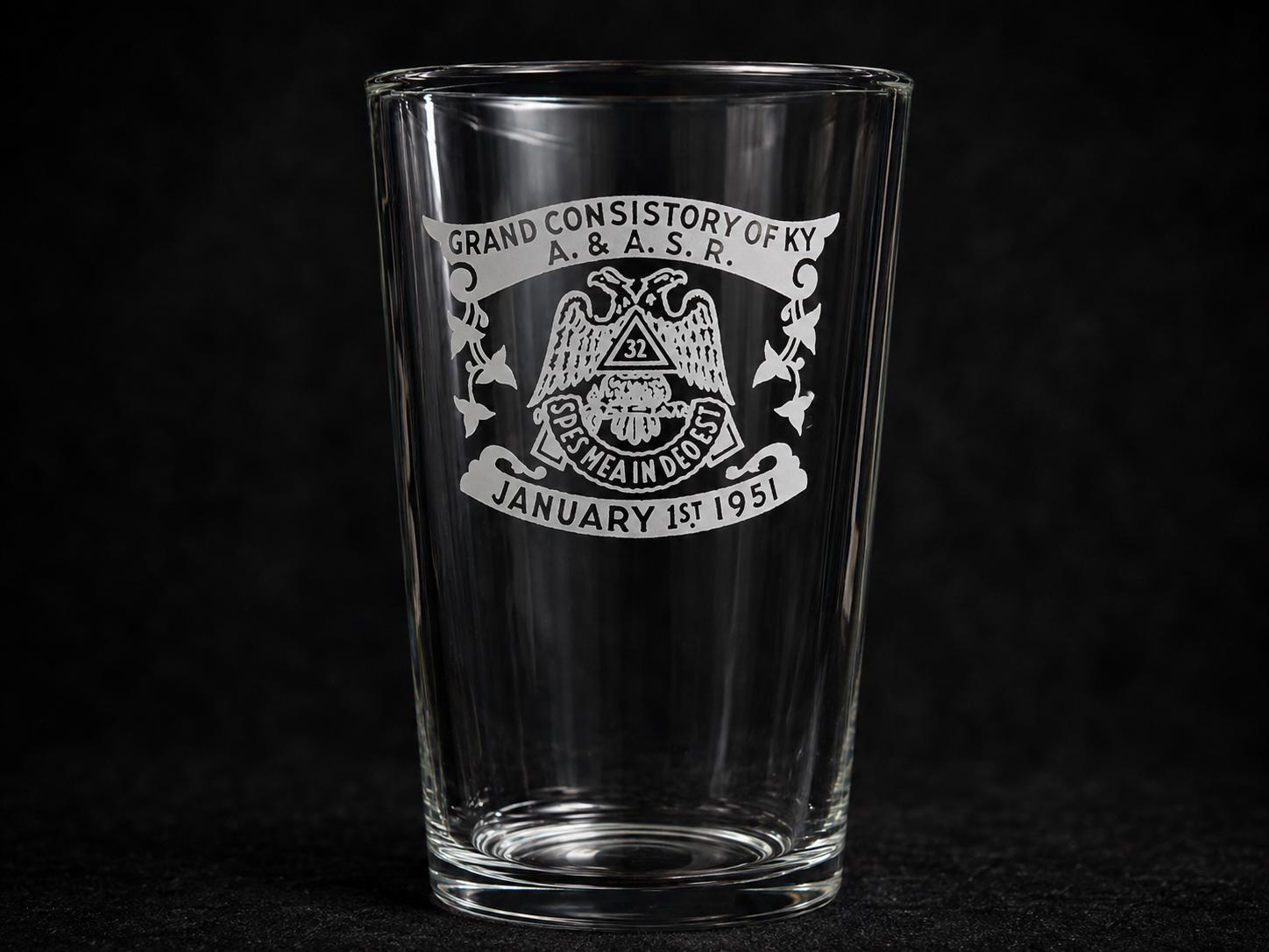 1951 Scottish Rite Masonic Glasses, Grand Consistory KY Tumblers, Vintage Fraternal Barware Pair
