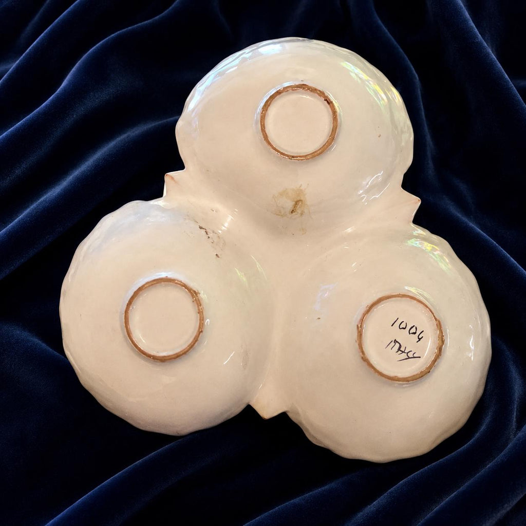 Vintage Italy Hand Painted Triple Shell Relish Dish Floral Ceramic Candy Nut Server