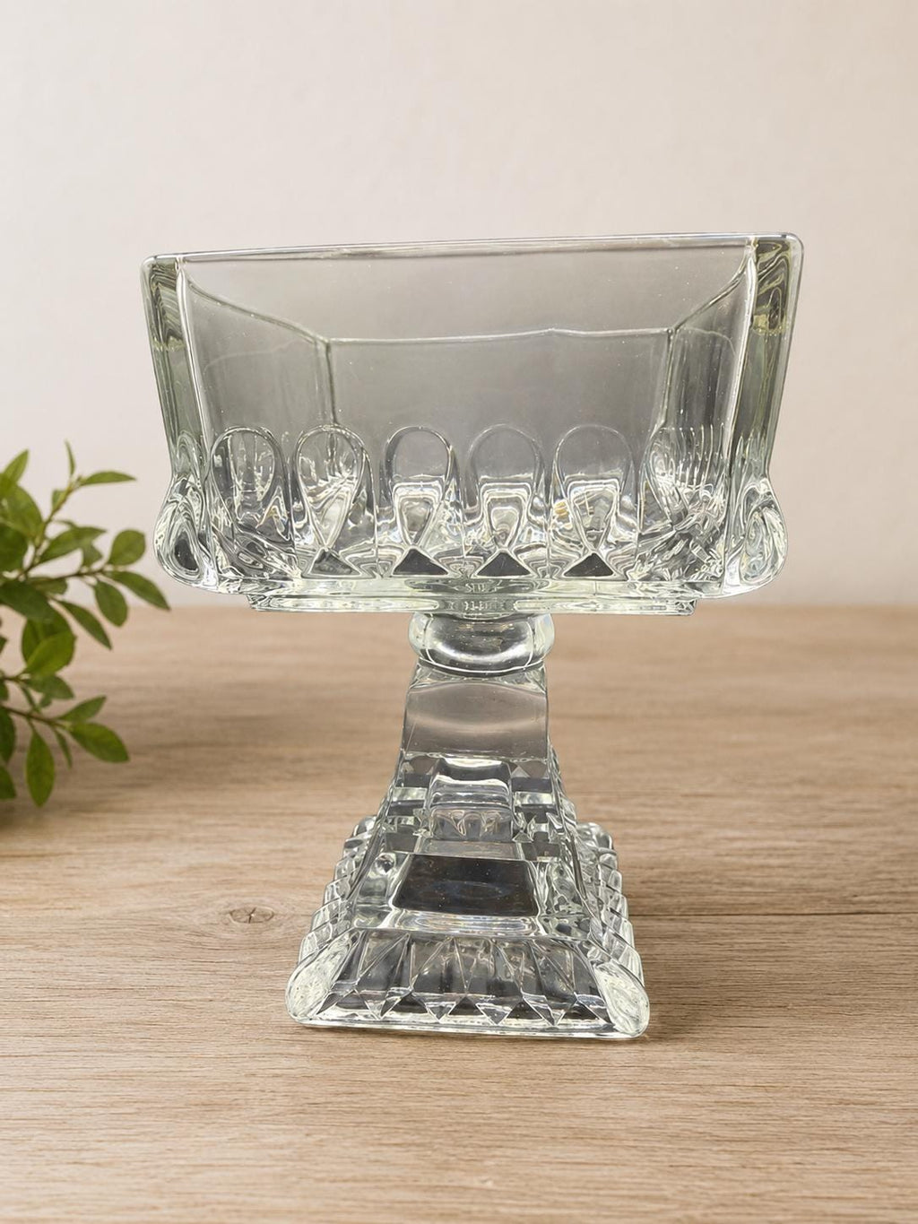 Vintage Jeannette Glass Wedding Compote | Clear Square Pedestal Candy Dish (No Lid)