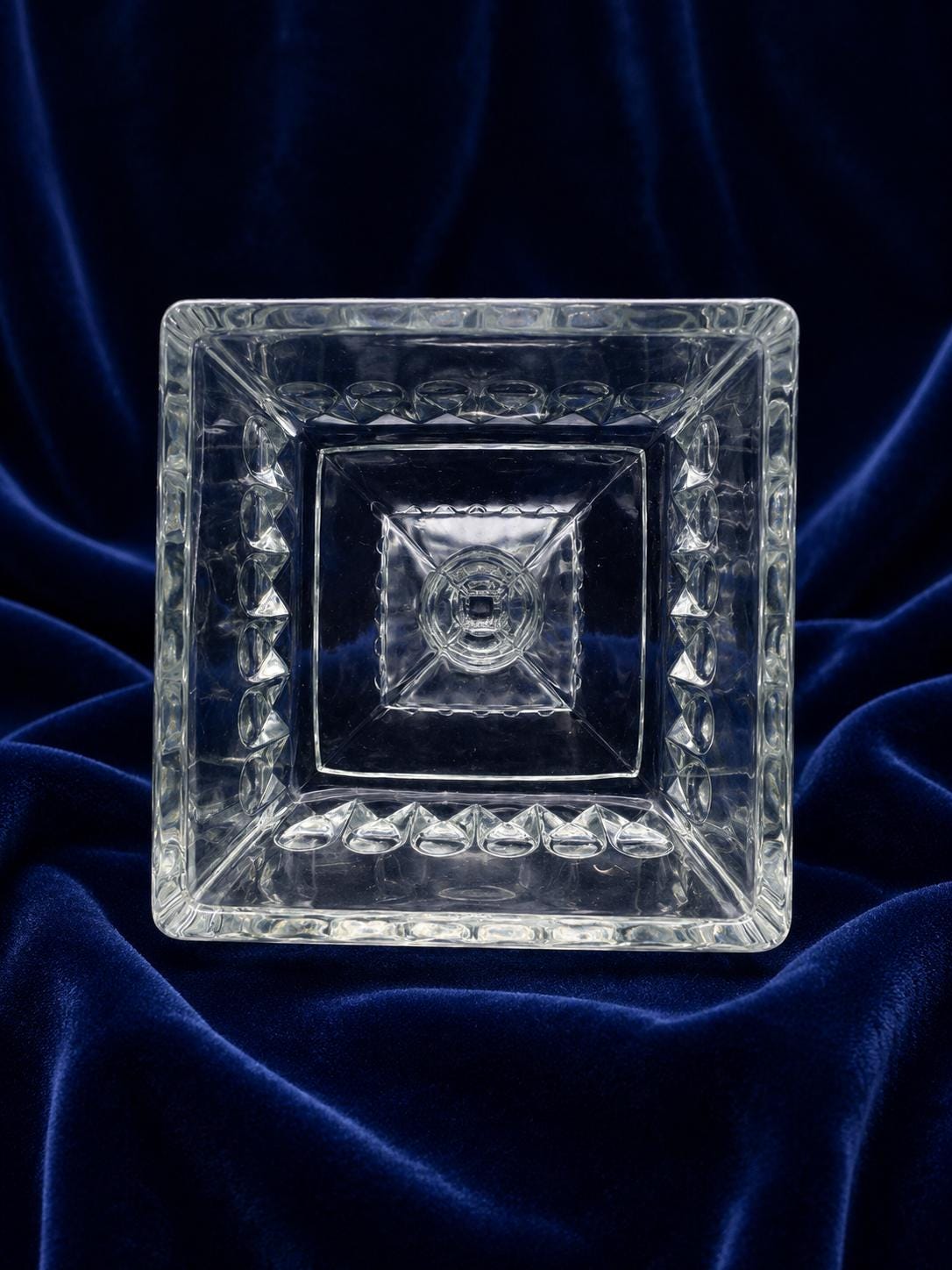 Vintage Jeannette Glass Wedding Compote | Clear Square Pedestal Candy Dish (No Lid)
