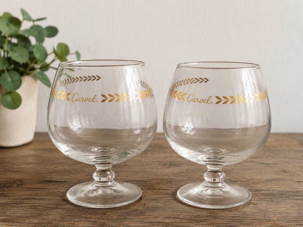 Vintage Carvel Ice Cream Brandy Snifter Glass  Gold Laurel Logo  Mid Century Promotional Barware,