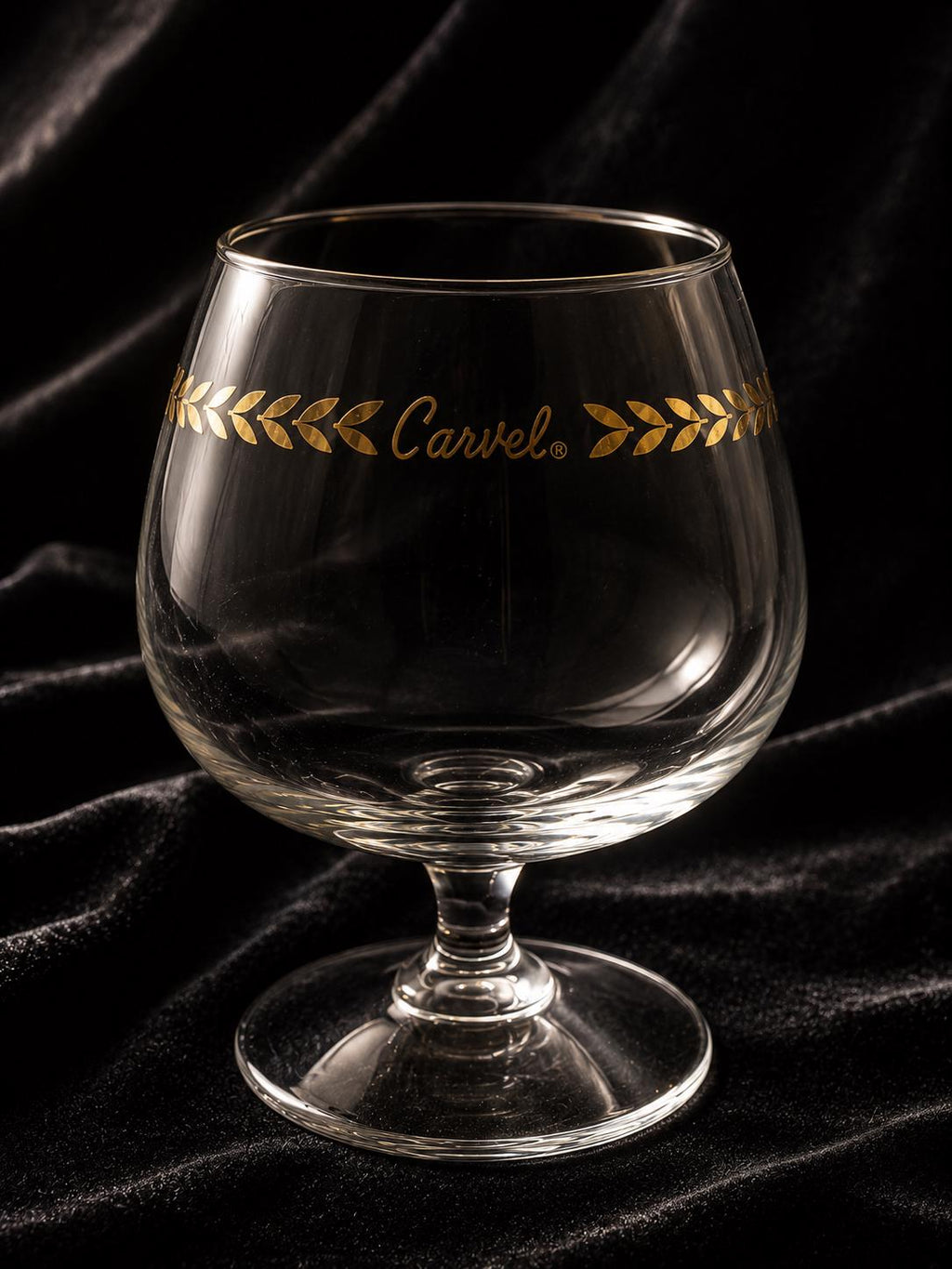 Vintage Carvel Ice Cream Brandy Snifter Glass  Gold Laurel Logo  Mid Century Promotional Barware,