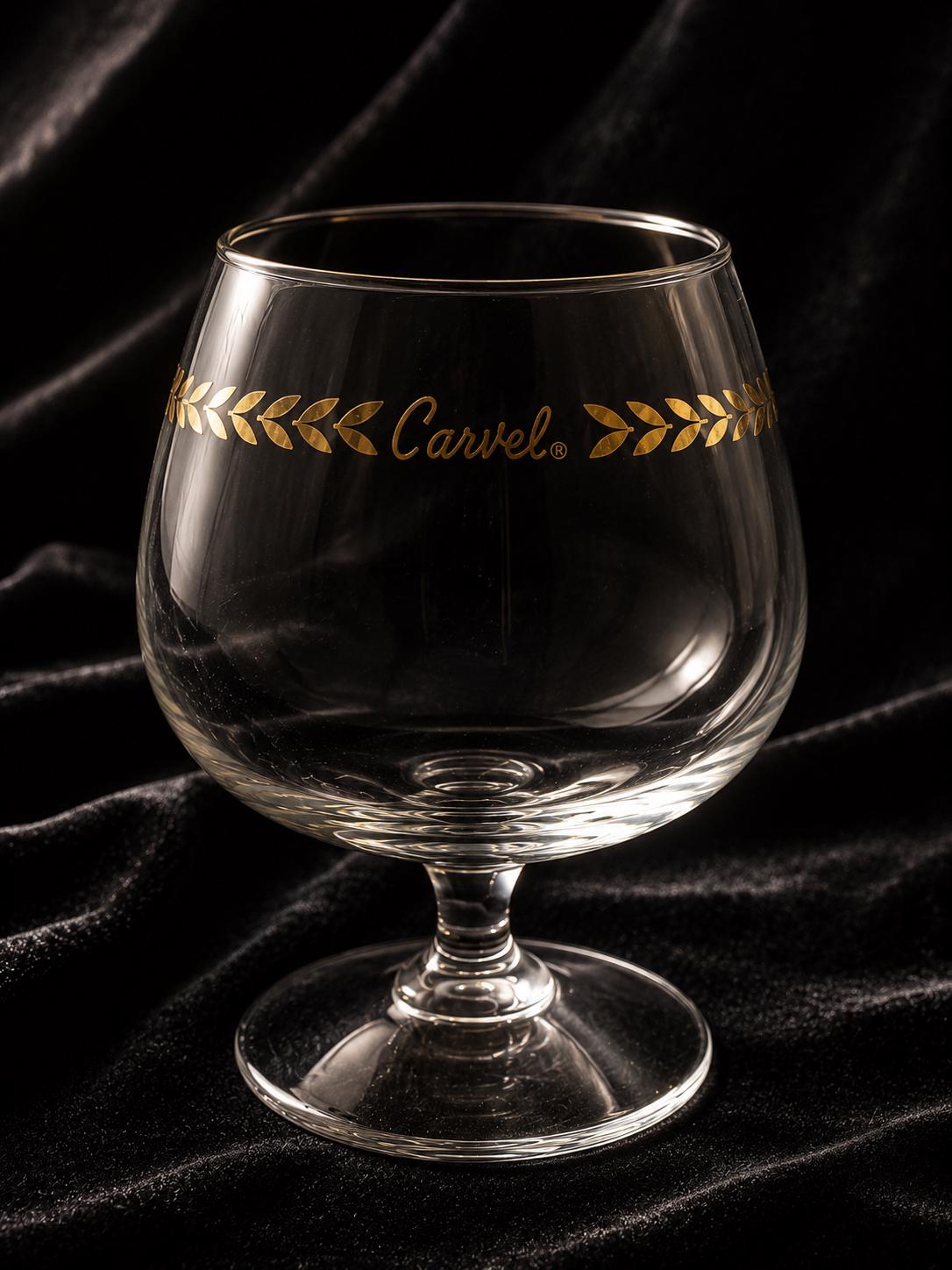 Vintage Carvel Ice Cream Brandy Snifter Glass  Gold Laurel Logo  Mid Century Promotional Barware,