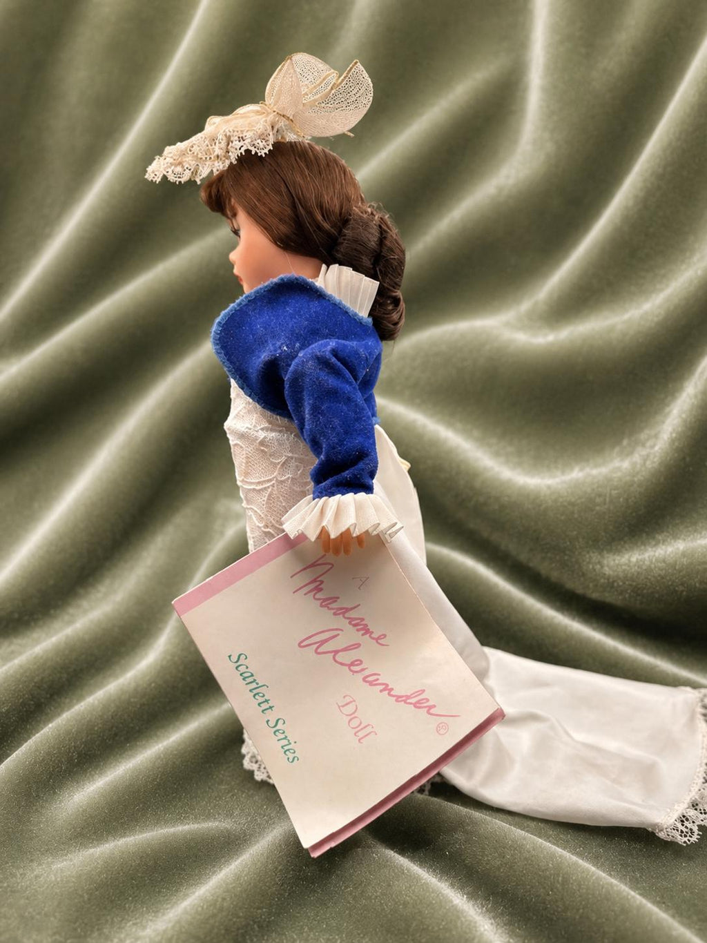 Vintage Madame Alexander Scarlett Doll  White Lace Gown, Blue Jacket