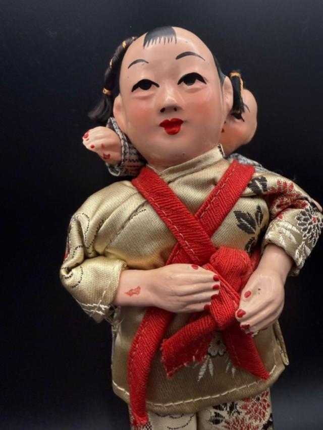Vintage Japanese Mother & Child Doll, Mid-Century, Likely 1940s1960s, Traditional Kimono Display Doll