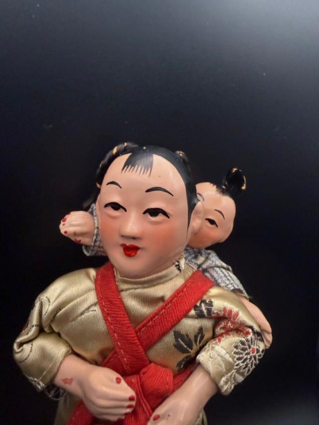 Vintage Japanese Mother & Child Doll, Mid-Century, Likely 1940s1960s, Traditional Kimono Display Doll