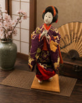 Vintage Japanese Geisha Doll on Wood Stand  10" Traditional Kimono Display Doll
