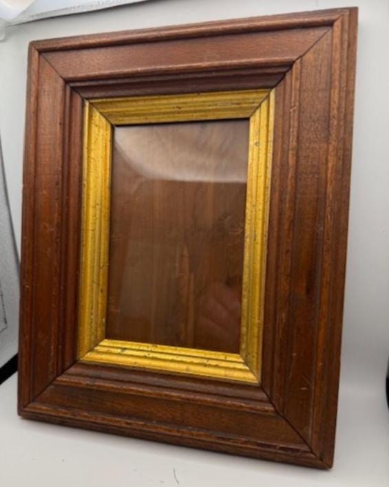 Vintage wood wall hanging frame with glass made between 1940-1970
