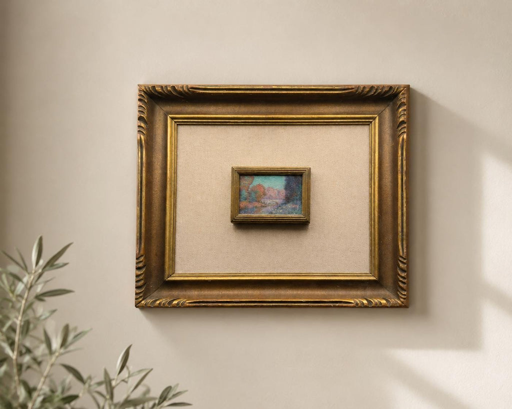 Small Signed Oil Painting Bridge at Staten Island NY Albert Pantic Button