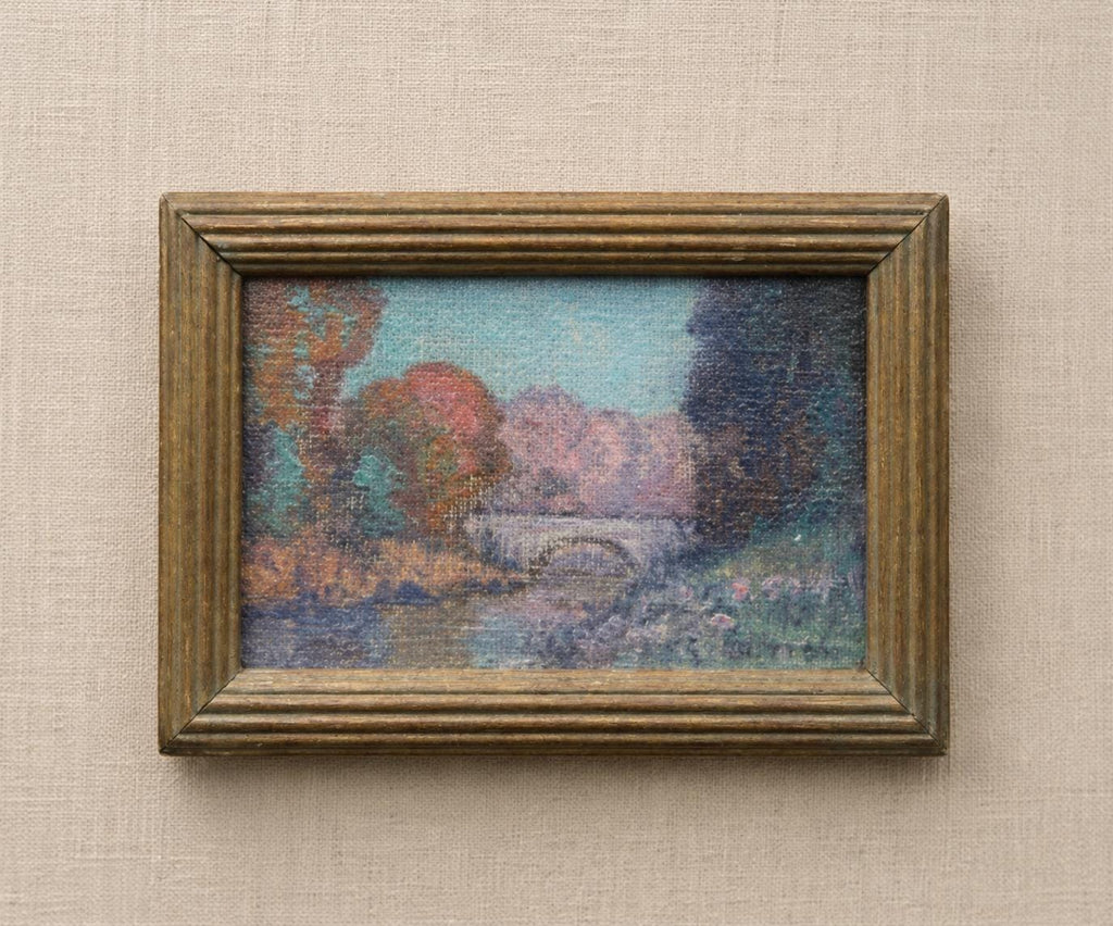 Small Signed Oil Painting Bridge at Staten Island NY Albert Pantic Button