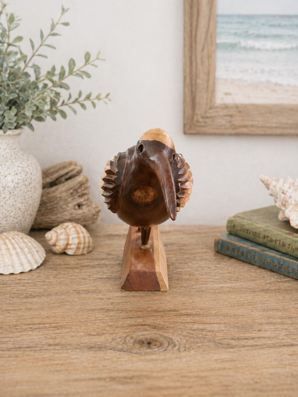 Artisan Carved Shorebird | Natural Wood Bird Sculpture | Coastal Living Decor