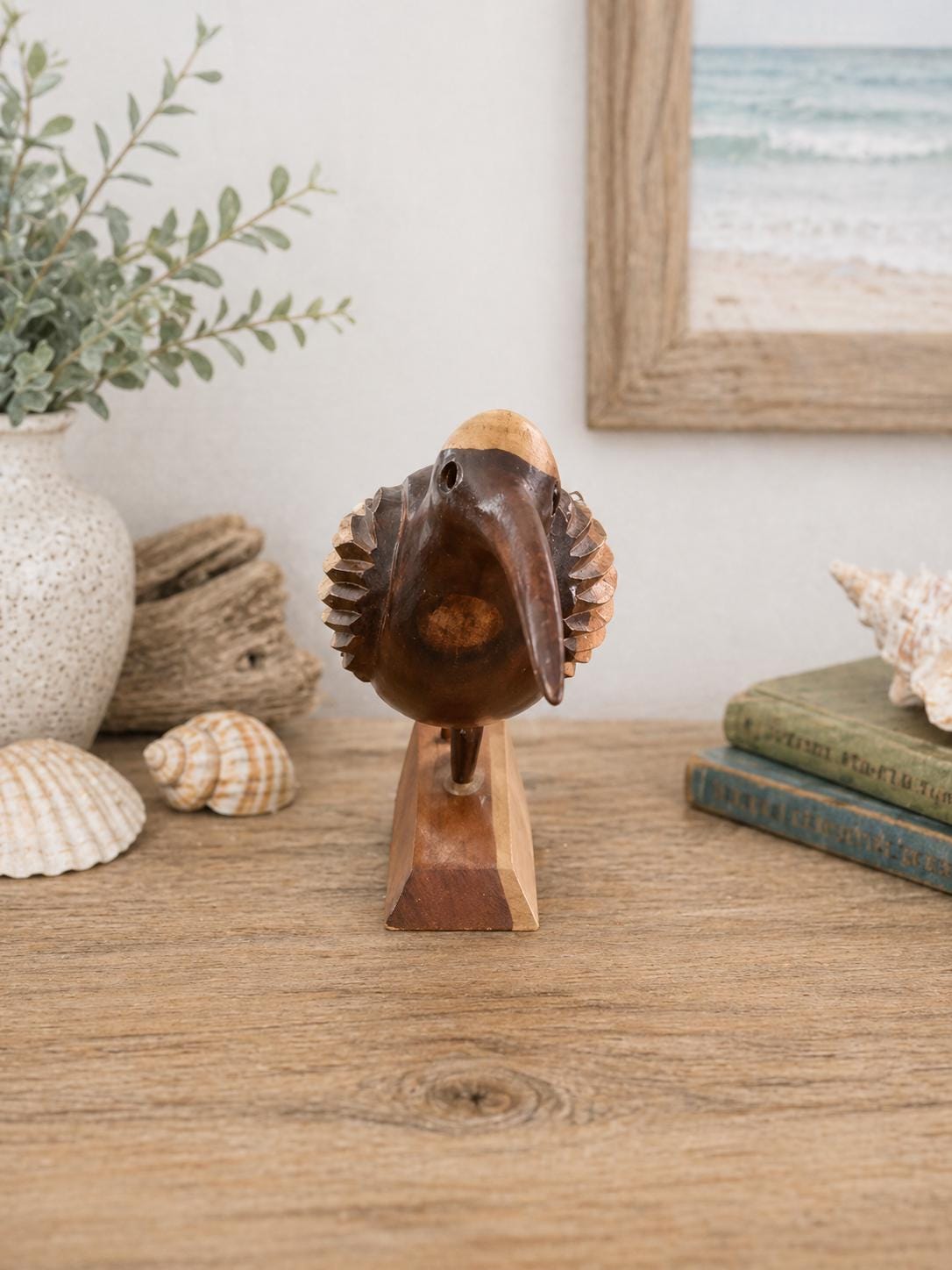 Artisan Carved Shorebird | Natural Wood Bird Sculpture | Coastal Living Decor
