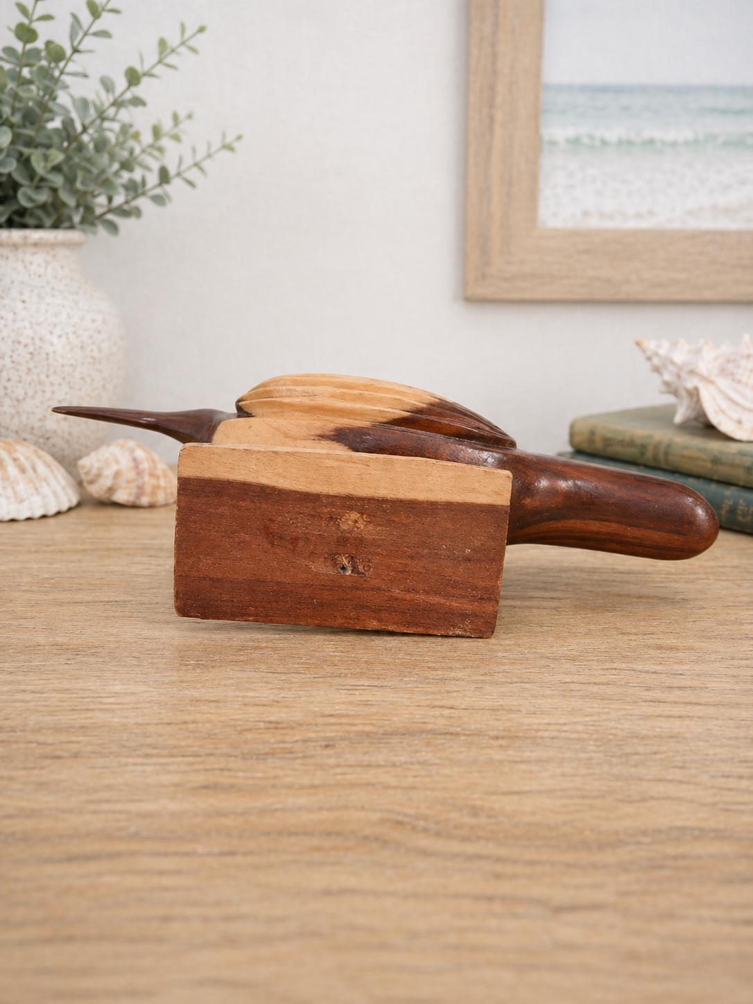 Artisan Carved Shorebird | Natural Wood Bird Sculpture | Coastal Living Decor