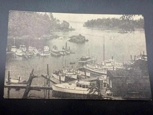 Vintage Canoe Cove B.C. Postcard  Real Photo by Halkett  Sidney British Columbia Harbor Scene