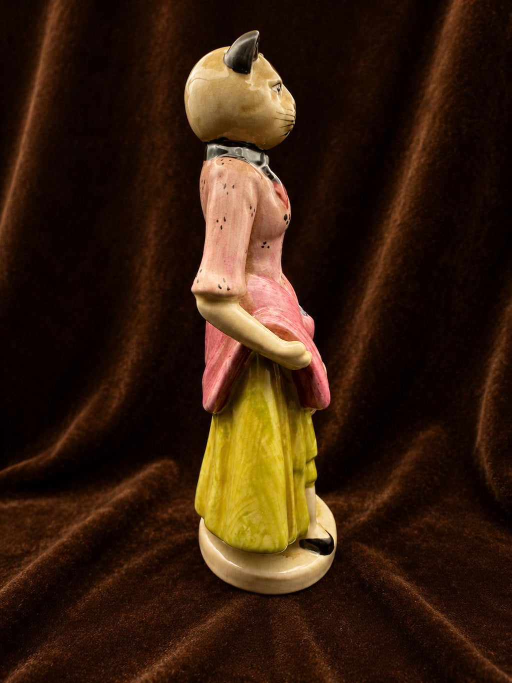 Vintage Hand-Painted Ceramic Cat Lady Figurine, likely mid-to-late 20th century,