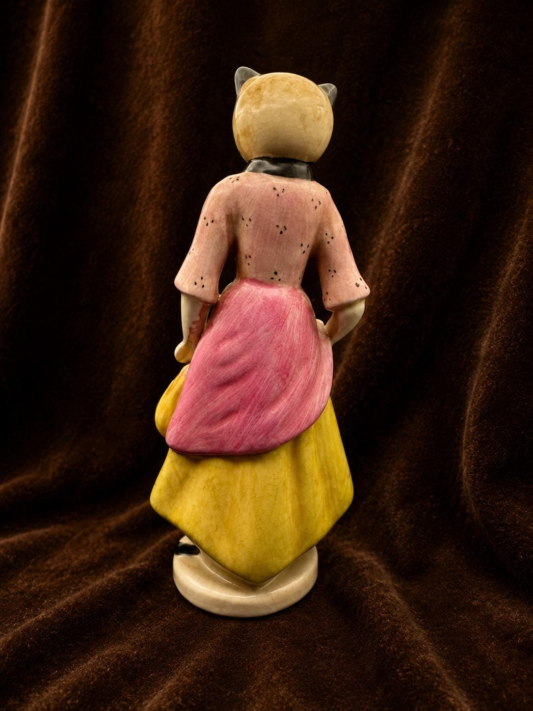 Vintage Hand-Painted Ceramic Cat Lady Figurine, likely mid-to-late 20th century,