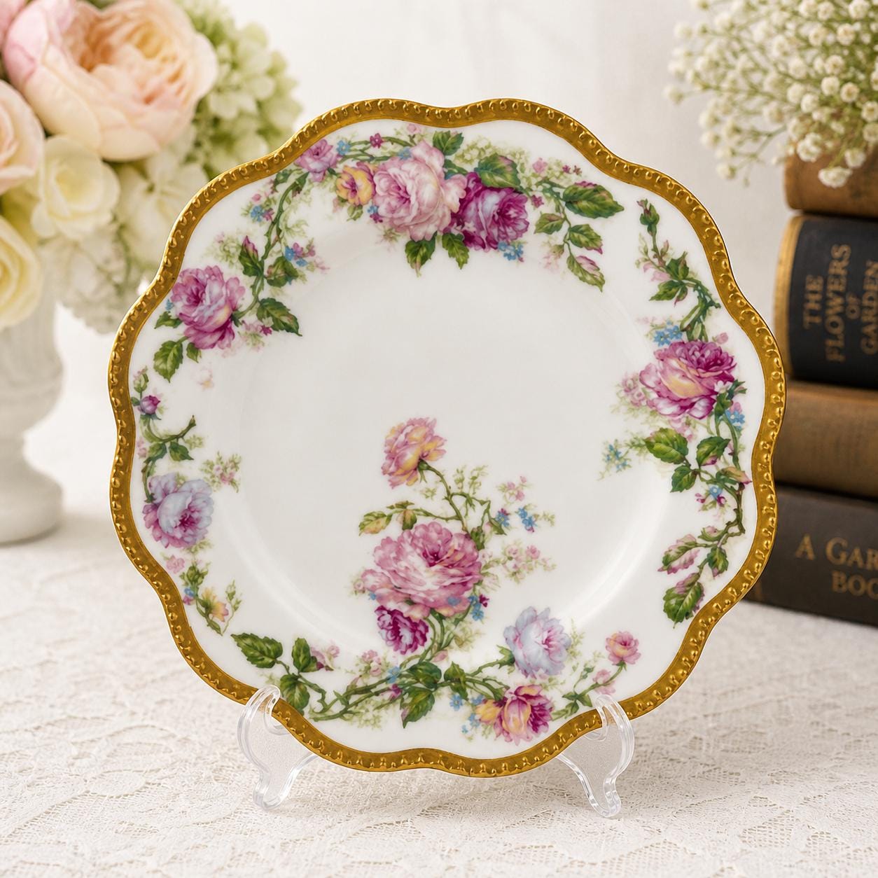 Haviland Limoges Antique Plate Floral Roses Gold Gilt Edge Chas Mayer Indianapolis France Porcelain 1895-1915