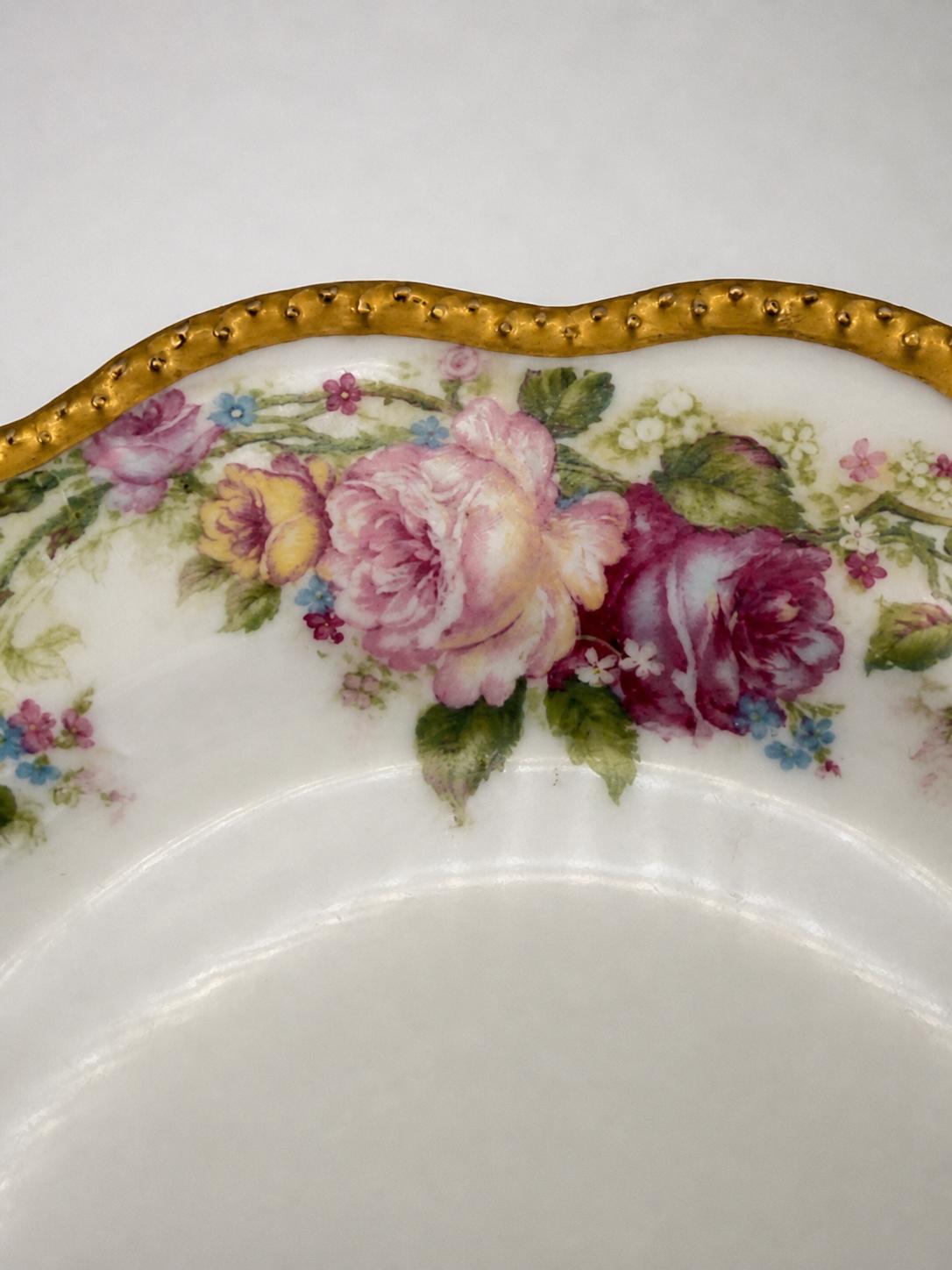 Haviland Limoges Antique Plate Floral Roses Gold Gilt Edge Chas Mayer Indianapolis France Porcelain 1895-1915