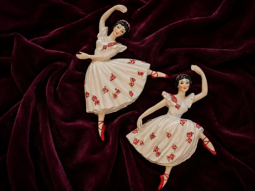 Vintage Ceramic Arts Studio Ballerina Wall Plaques Pair Arabesque Attitude Kitch ceramics