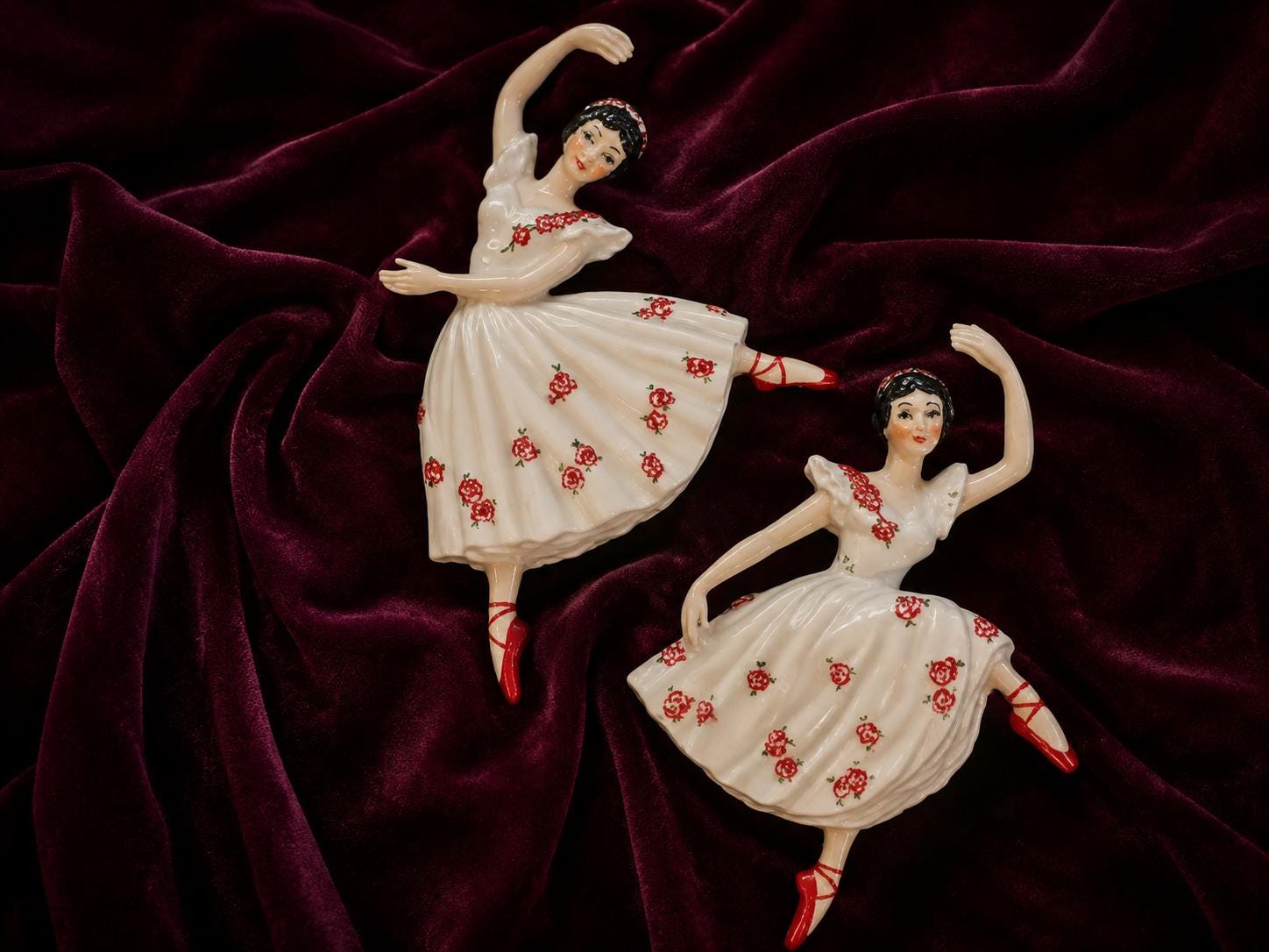 Vintage Ceramic Arts Studio Ballerina Wall Plaques Pair Arabesque Attitude Kitch ceramics
