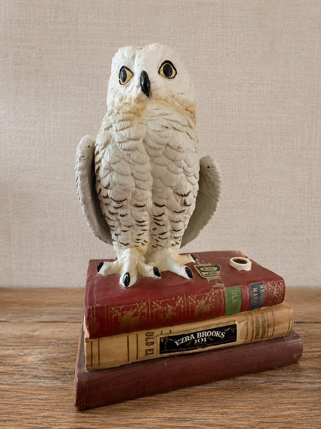 Vintage 1979 Ezra Brooks Porcelain Owl Book Decanter  Heritage China Hand Decorated