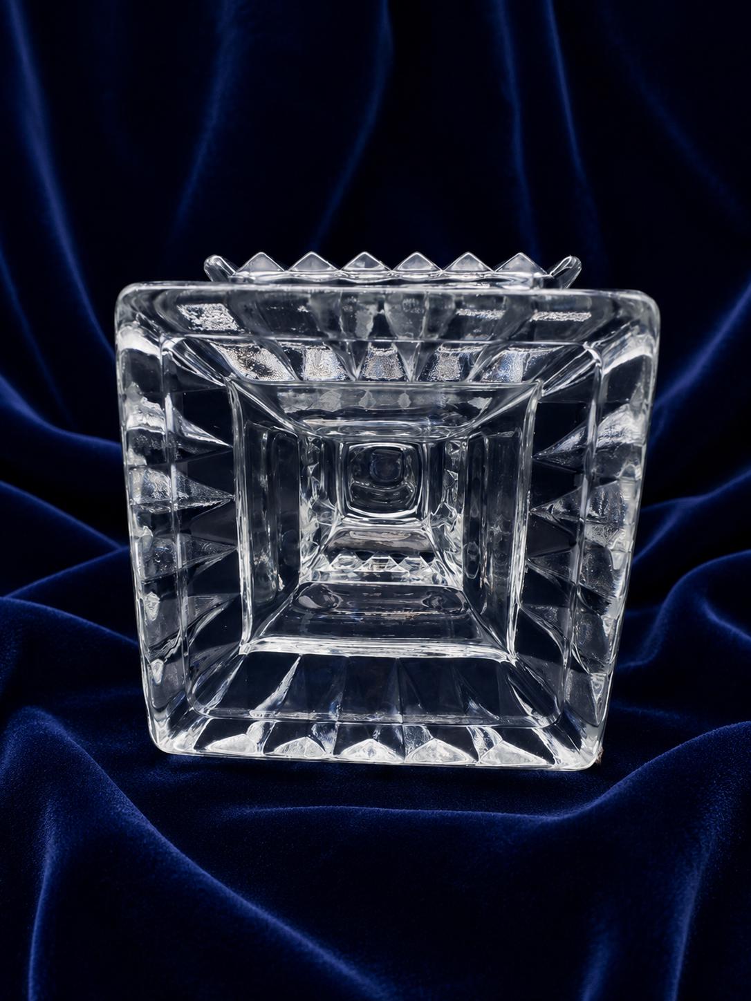 Vintage Jeannette Glass Wedding Compote | Clear Square Pedestal Candy Dish (No Lid)