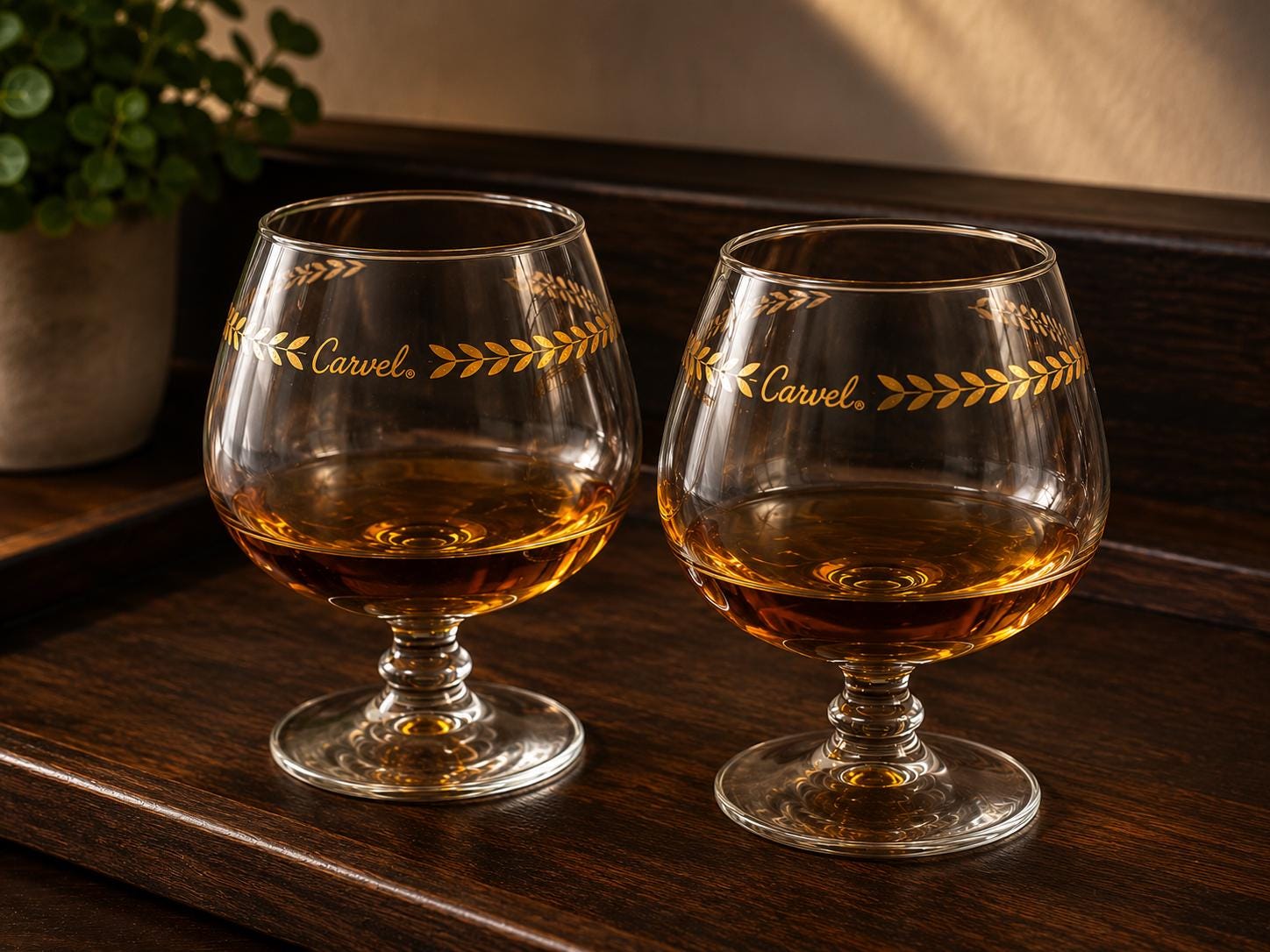 Vintage Carvel Ice Cream Brandy Snifter Glass  Gold Laurel Logo  Mid Century Promotional Barware,