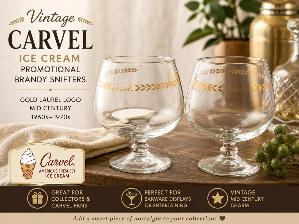 Vintage Carvel Ice Cream Brandy Snifter Glass  Gold Laurel Logo  Mid Century Promotional Barware,