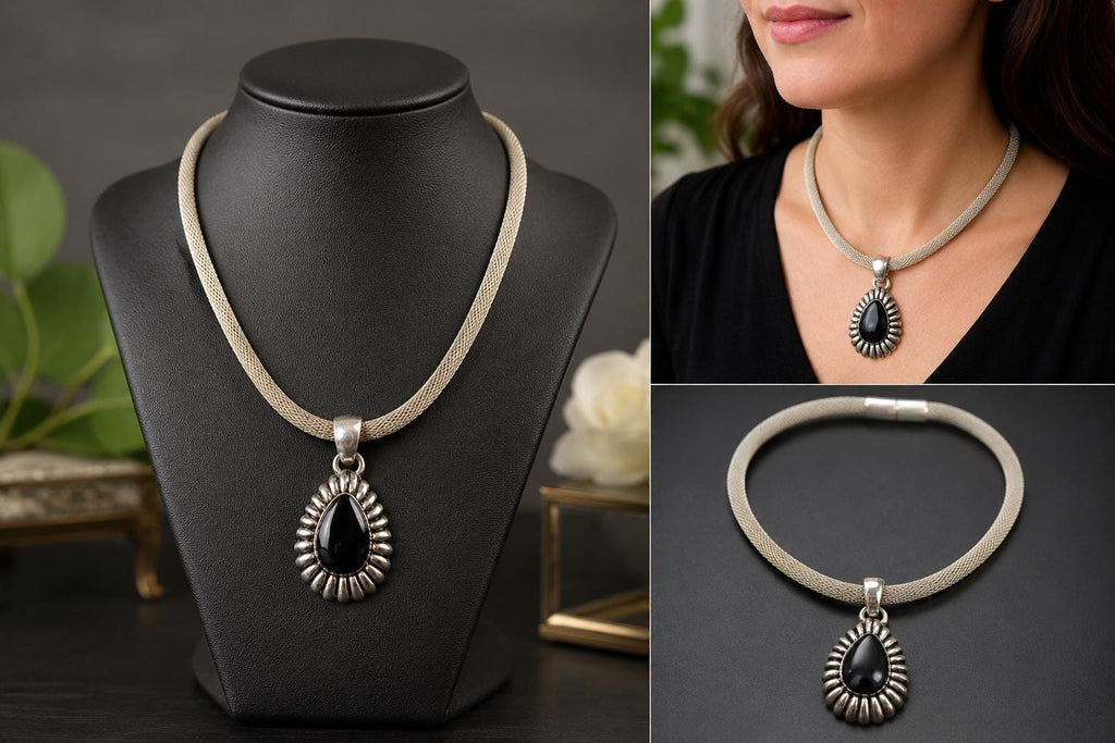 Vintage-Style Statement Necklace with Magnetic Clasp, Chunky Costume Jewelry, Modern Boho Evening Necklace